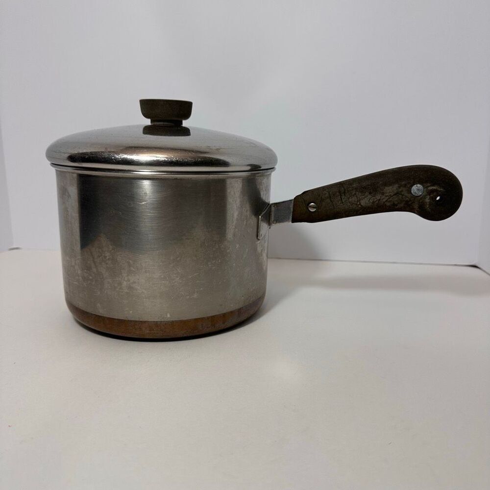 Vintage Revere Ware 3 Quart Saucepan With Lid Stainless Steel Body Copper Bottom